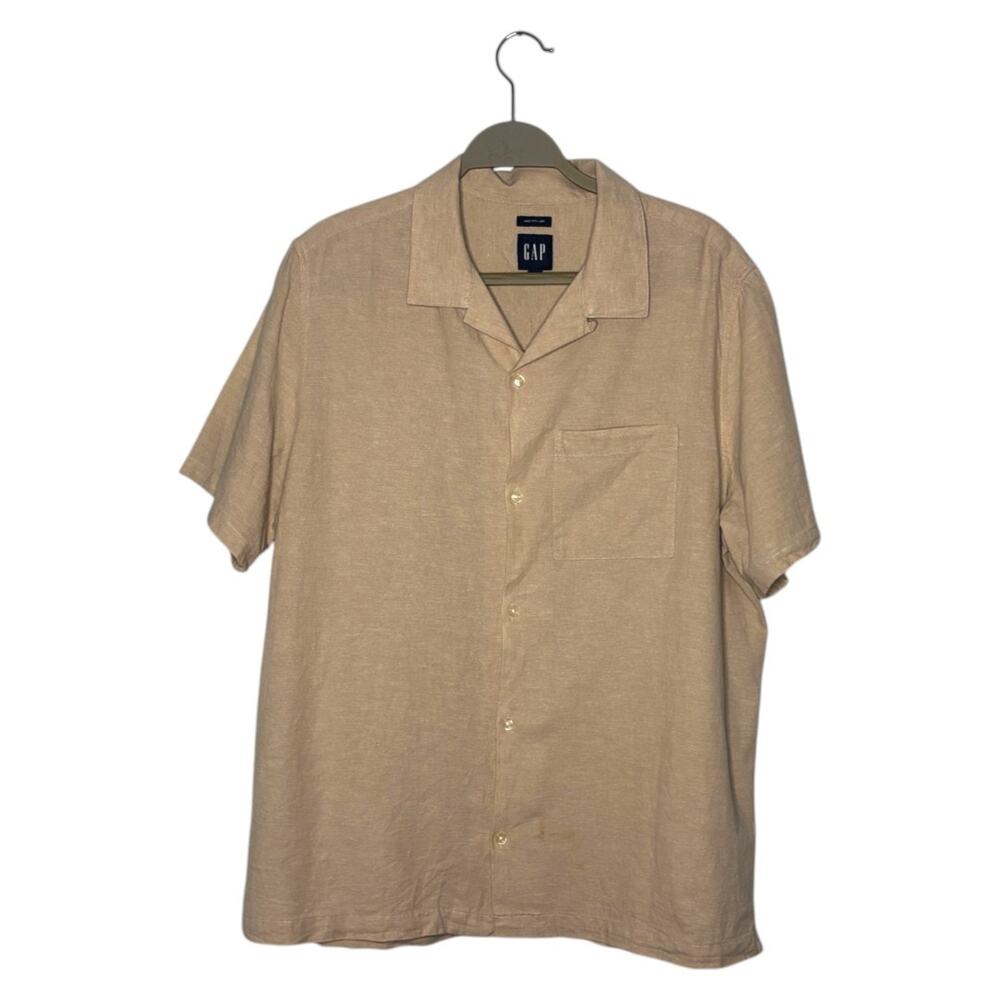 GAP Men's Linen Short Sleeve Buttondown Shirt Beige Size Large